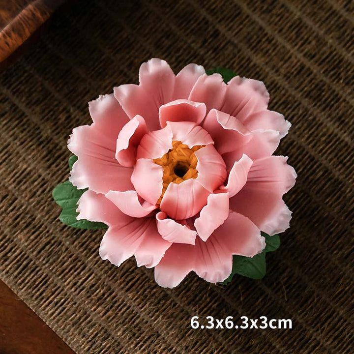 Buddha Stones Tibetan Lotus Blessing Ceramic Stick Incense Burner Decoration - Pink - image 3