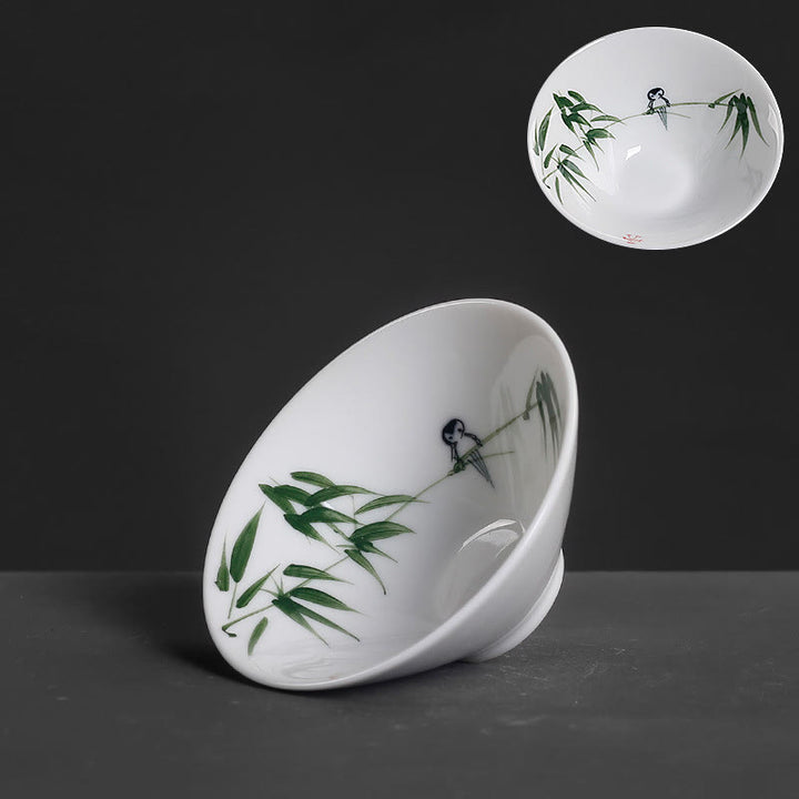 Buddha Stones Vintage Plum Orchid Bamboo Chrysanthemum Lotus Koi Fish Ceramic Teacup Kung Fu Tea Cups - Bamboo 8.5cm*3.5cm*60ml - image 4