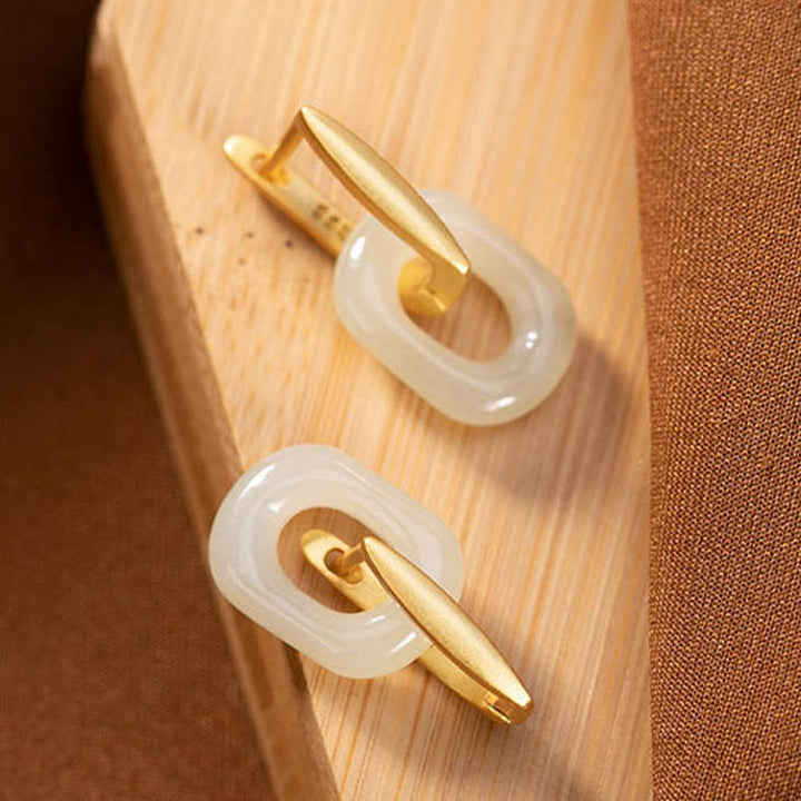 Buddha Stones 925 Sterling Silver Round White Jade Happiness Blessing Earrings - image 8