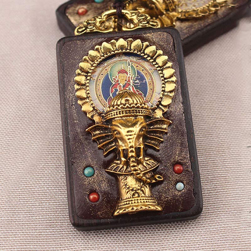 Ebony Wood Elephant God of Fortune Buddha Blessing Necklace String Pendant - image 7