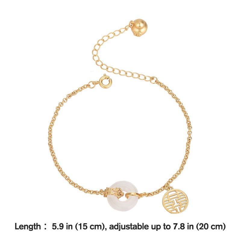 Buddha Stones White Jade Double Happiness Fortune Bracelet - image 4