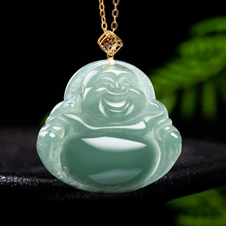 Buddha Stones Laughing Buddha Natural Jade Prosperity Abundance Necklace Pendant - image 5