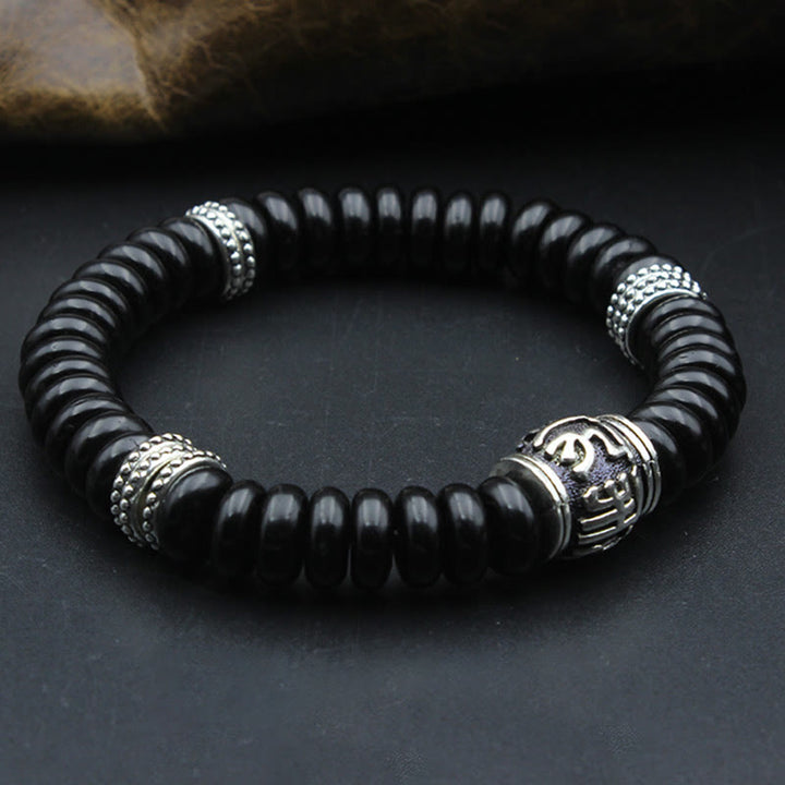 Buddha Stones Natural Tibetan Coconut Shell Om Mani Padme Hum Positive Bracelet - Black Coconut Shell - 18-20cm - image 4