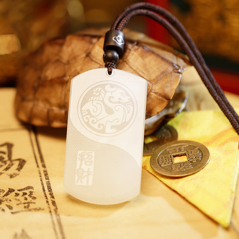 Buddha Stones White Jade PiXiu Yin Yang Luck Protection Necklace Pendant - image 5