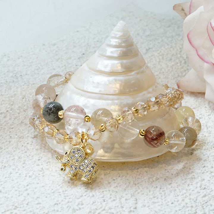 Buddha Stones Rose Quartz Elephant Healing Energy Charm Bracelet - image 9
