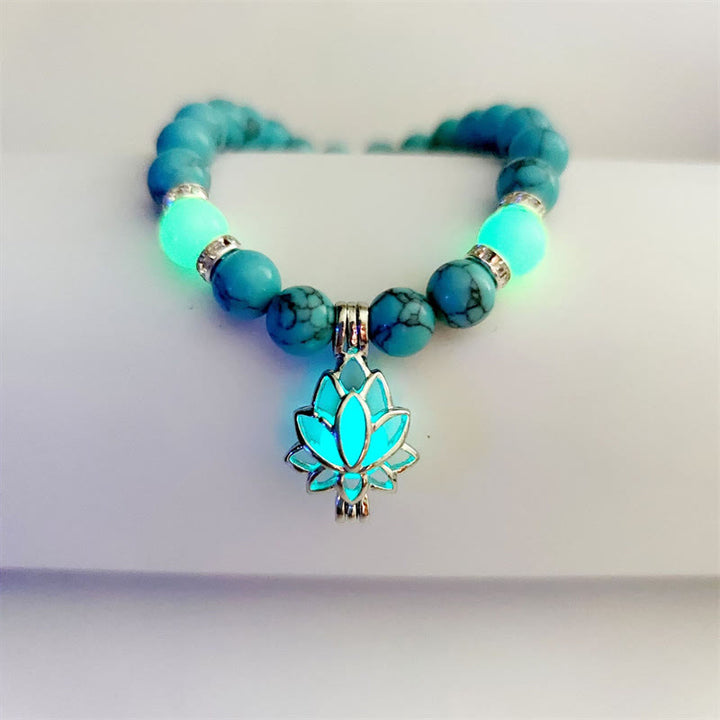 Buddha Stones Tibetan Turquoise Glowstone Luminous Bead Lotus Protection Bracelet - Blue Turquoise Green Light - image 24
