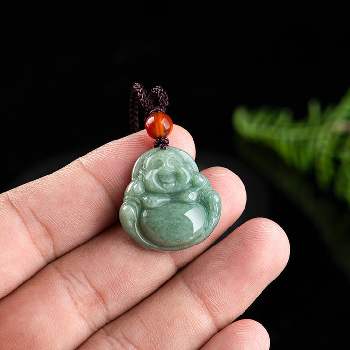 Buddha Stones Laughing Buddha Cyan Jade Success Necklace String Pendant - image 6