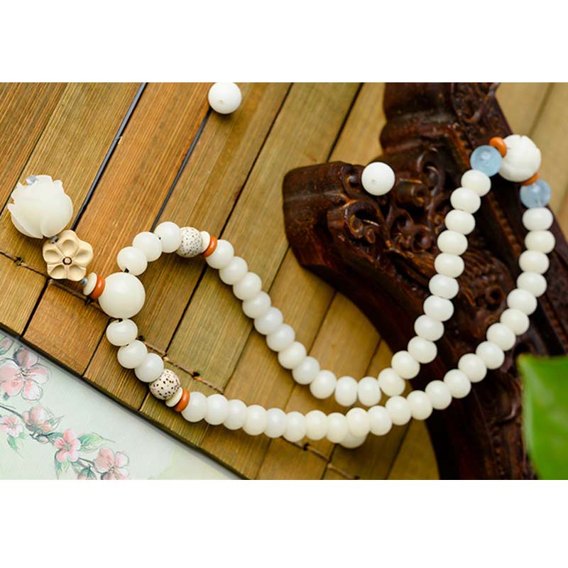 Buddha Stones Tibetan White Jade Bodhi Lotus Blessing Bracelet - image 2