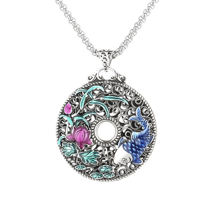 Buddha Stones Koi Fish Lotus Peace Buckle Fu Character Wealth Luck Necklace Pendant - image 4