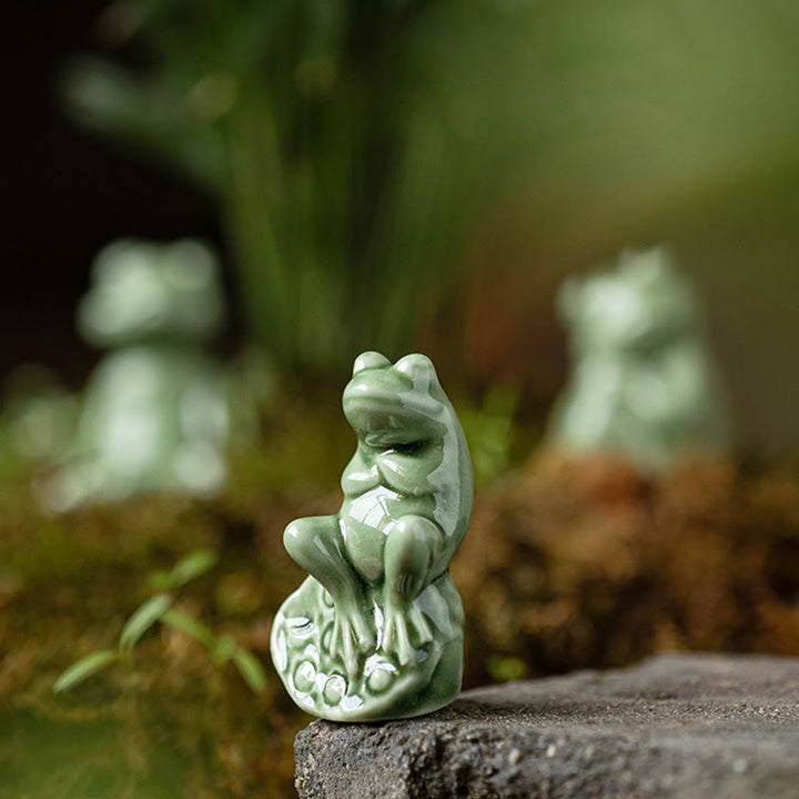 Buddha Stones Mini Small Meditation Lotus Resting Frog Ceramic Wealth Luck Home Tea Pet Figurine Decoration - image 10