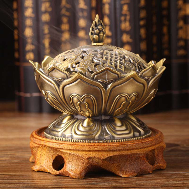 Buddha Stones Tibetan Lotus Shaped Purify Incense Burner - Bronze - image 11
