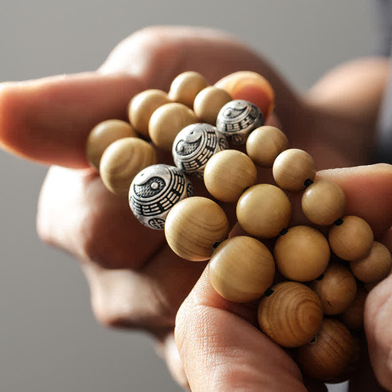 Buddha Stones Tibet Peach Wood Lotus Cinnabar Bagua Yin Yang Luck Wealth Bracelet - image 6