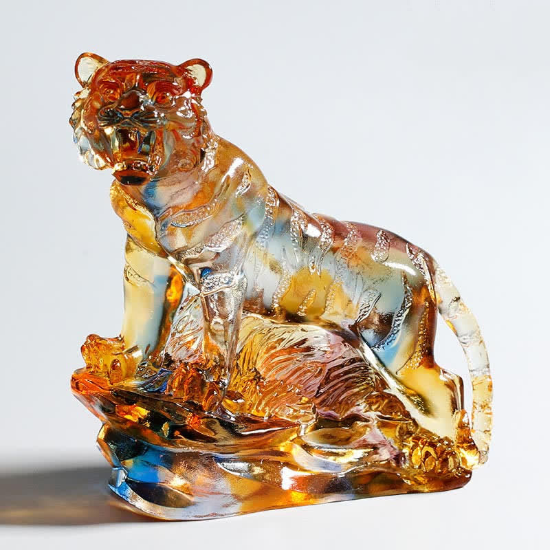 Buddha Stones Handmade Liuli Crystal Tiger Art Piece Protection Home Decoration - Colorful - image 0