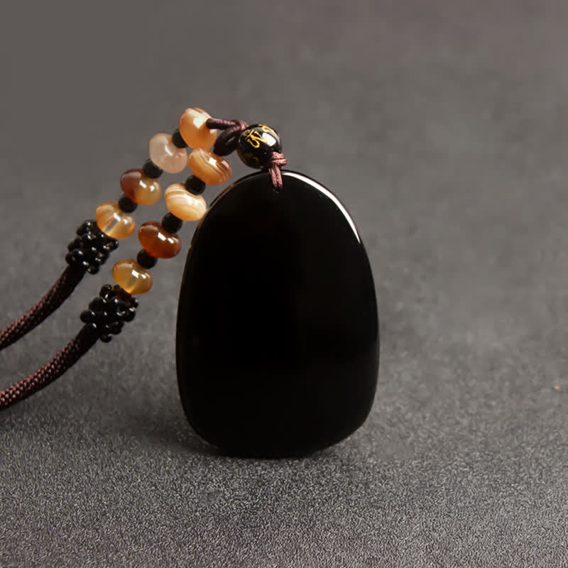 Buddha Stones Black Obsidian Tiger Eye Dragon Phoenix Protection Beaded Necklace Pendant - image 5