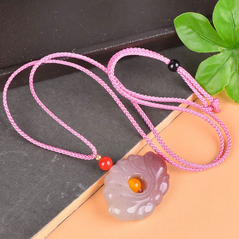 Buddha StonesPink Golden Silk Jade Lotus Flower Wealth Necklace Pendant - Pink Golden Silk Jade - image 1