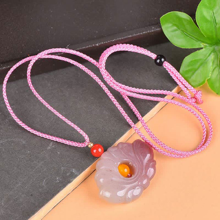 Buddha StonesPink Golden Silk Jade Lotus Flower Wealth Necklace Pendant - Pink Golden Silk Jade - image 1