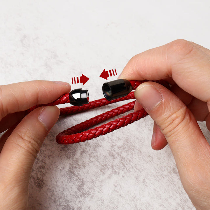 Buddha Stones Genuine Leather Red String Protection Magnetic Buckle Bracelet - image 2