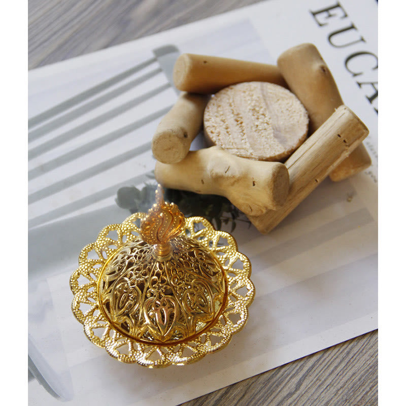 Gold Alloy Healing Mini Incense Burner With Wooden Coaster Home Decor - image 6
