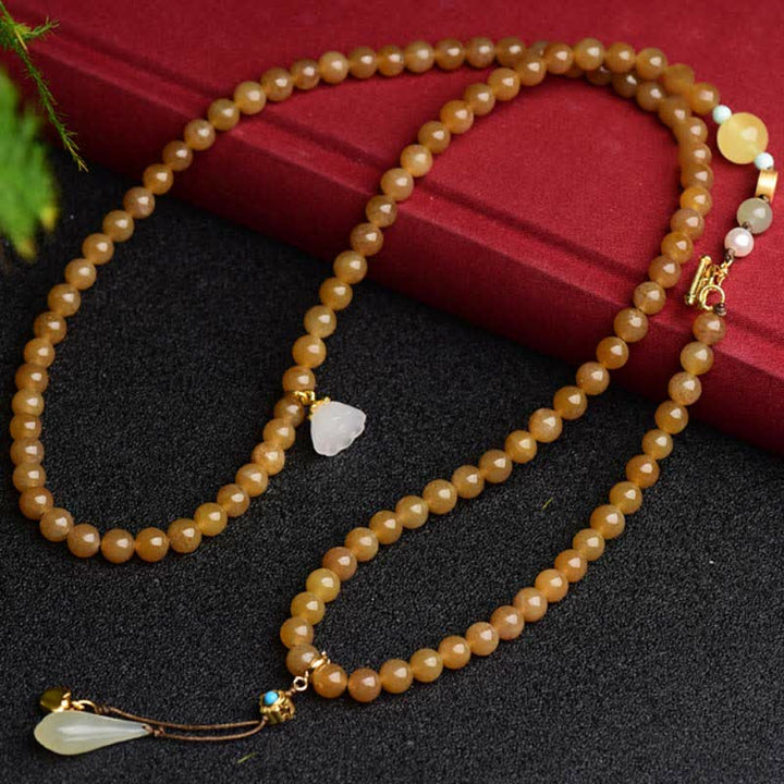 Buddha Stones Natural Hetian Topaz Amber Lotus White Jade Pearl Success Bracelet - image 6