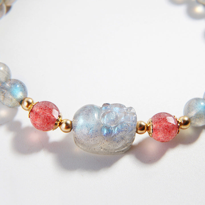 Buddha Stones Moonstone Strawberry Quartz PiXiu Healing Bracelet - image 5