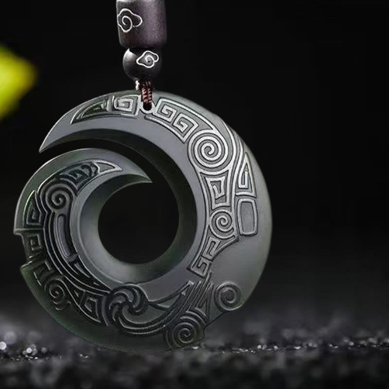 Buddha Stones One's Luck Improves Design Patern Hetian Cyan Jade Peace Buckle Luck Necklace Pendant - image 3