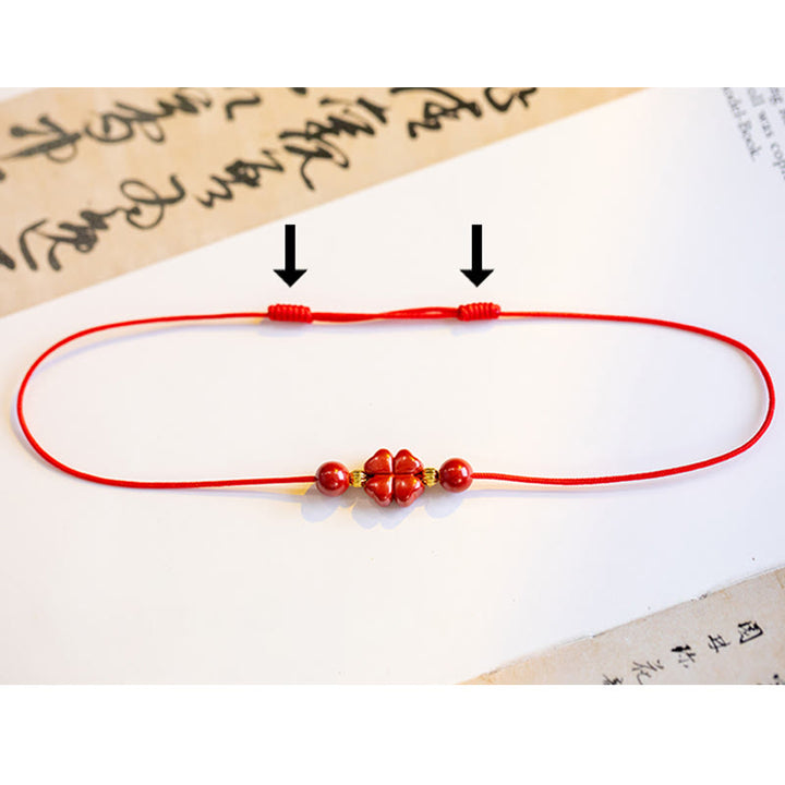 Buddha Stones Four Leaf Clover Cinnabar Blessing Calm String Bracelet Anklet - image 18