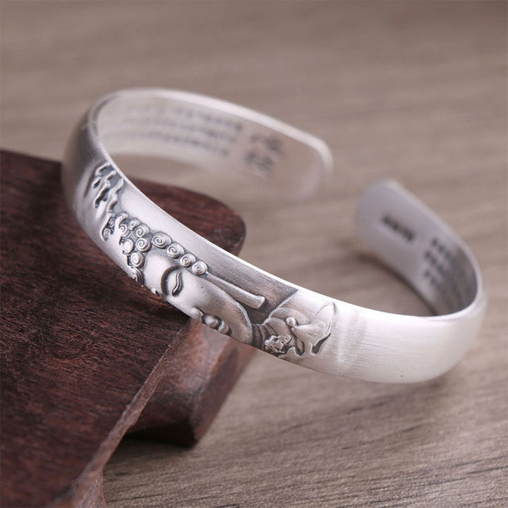 Buddha Stones 999 Sterling Silver Buddha Head Heart Sutra Serenity Bracelet Bangle - image 10
