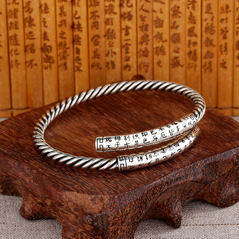 Buddha Stones Retro Heart Sutra Twisted Design Pattern Balance Bracelet Bangle - Heart Sutra - image 0