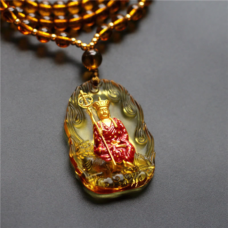 Buddha Stones Ksitigarbha Buddha Liuli Crystal Compassion Amulet Necklace Pendant - Yellow Ksitigarbha - image 2
