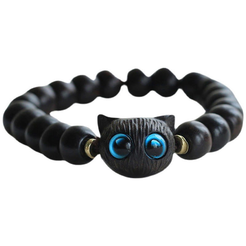 Buddha Stones Ebony Wood Green Sandalwood Cute Cat Peace Bracelet - image 2