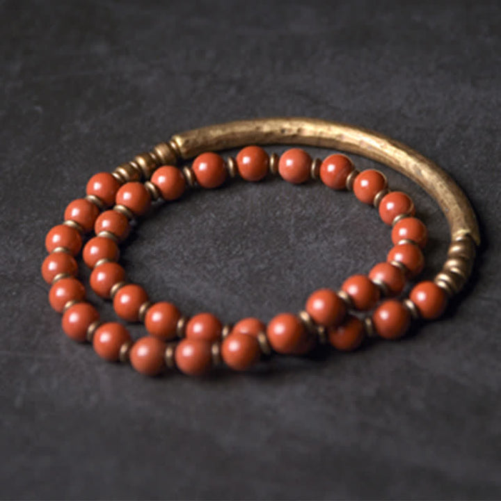 Buddha Stones Red Jasper Moss Agate Black Obsidian Crystal Copper Peace Couple Bracelet - image 3