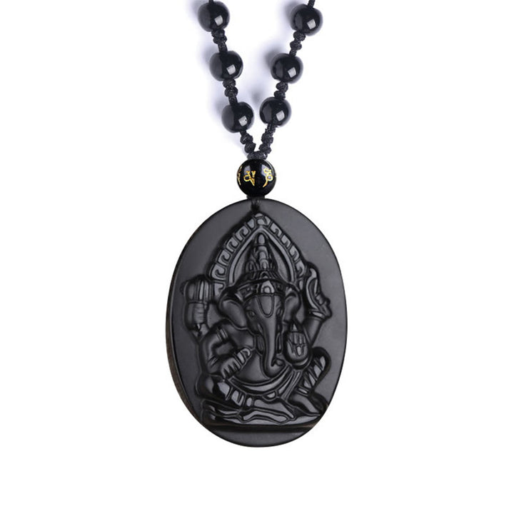 Buddha Stones Tibetan Obsidian Ganesh Ganpati Elephant Wealth Amulet Necklace - image 11