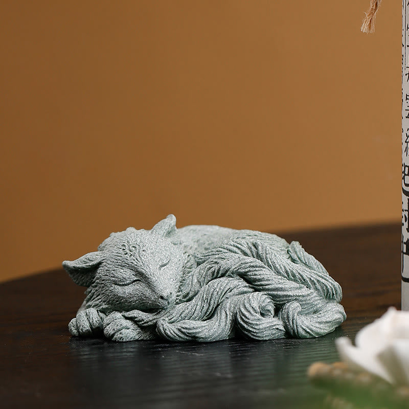 Buddha Stones Small Nine Tailed Fox Protection Home Tea Pet Figurine Decoration - Nine-Tailed Fox - image 0