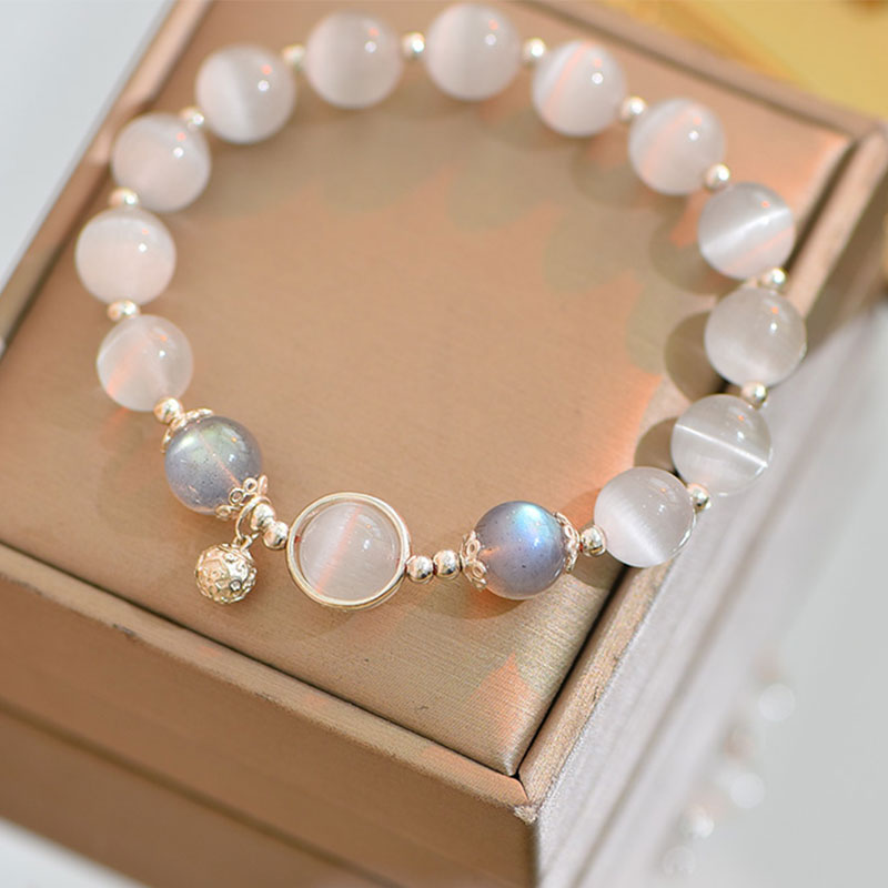 Buddha Stones 925 Sterling Silver Cat Eye Moonstone Love Support Bracelet - image 7
