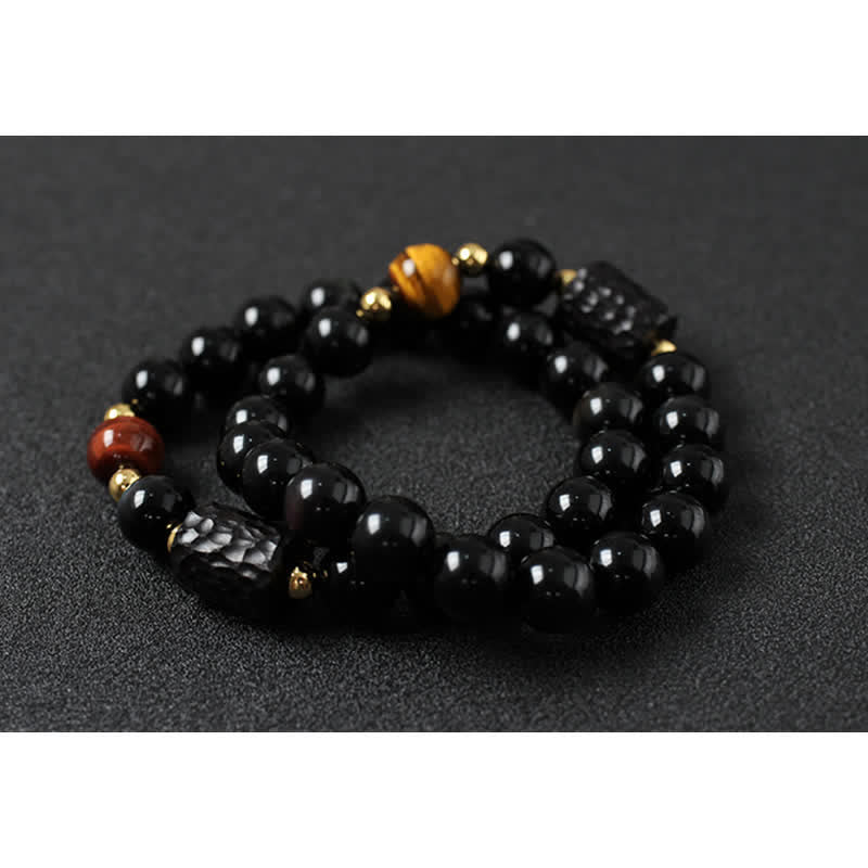 Black Obsidian Ebony Wood Red Tiger Eye Strength Couple Bracelet - image 16