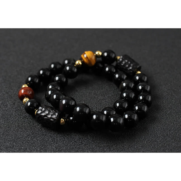 Black Obsidian Ebony Wood Red Tiger Eye Strength Couple Bracelet - image 16