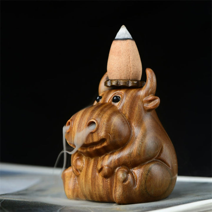 Buddha Stones Green Sandalwood Cute Calf Pattern Meditation Backflow Incense Burner Decoration - image 4