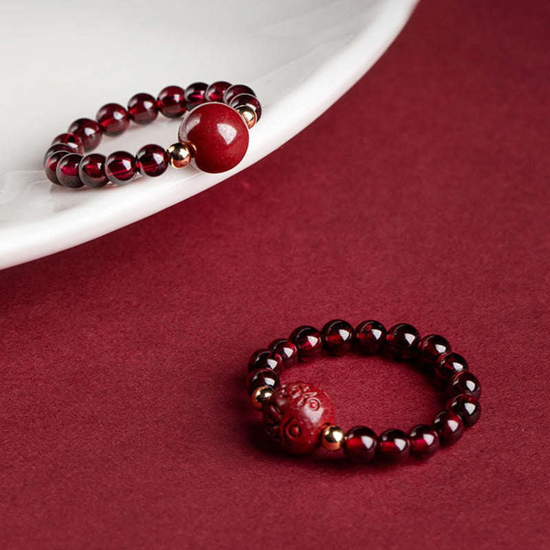 Buddha Stones Garnet Cinnabar Lucky Bead PiXiu Om Mani Padme Hum Rose Protection Ring - image 0