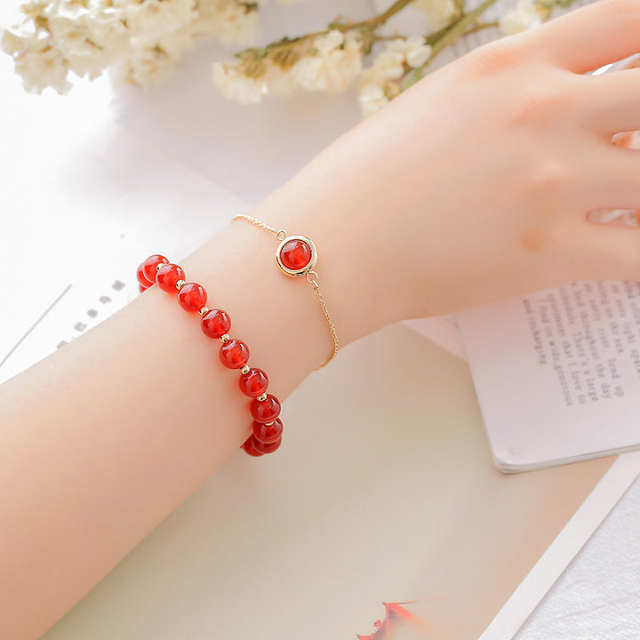 Buddha Stones Sun Stone Strawberry Quartz Crystal Positive Bracelet - Red Agate - image 8