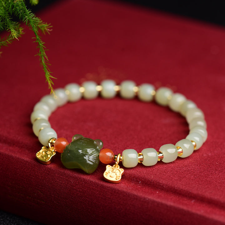 Buddha Stones Chinese Zodiac Lucky Tiger Jade Abundance Bracelet - image 3