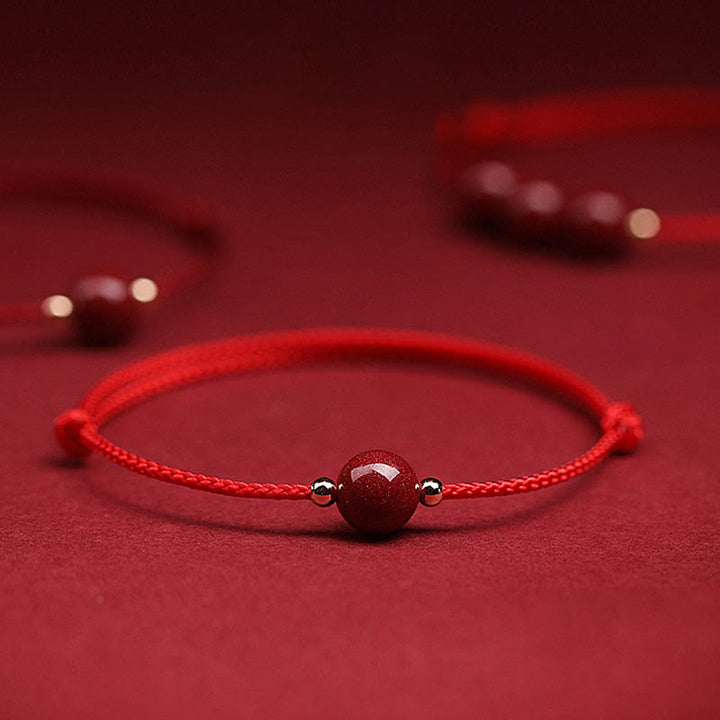 Buddha Stones Natural Lucky Cinnabar Bead Blessing String Bracelet Anklet - One Cinnabar Bead - Red - Anklet(Anklet Circumference 21-27cm) - image 0