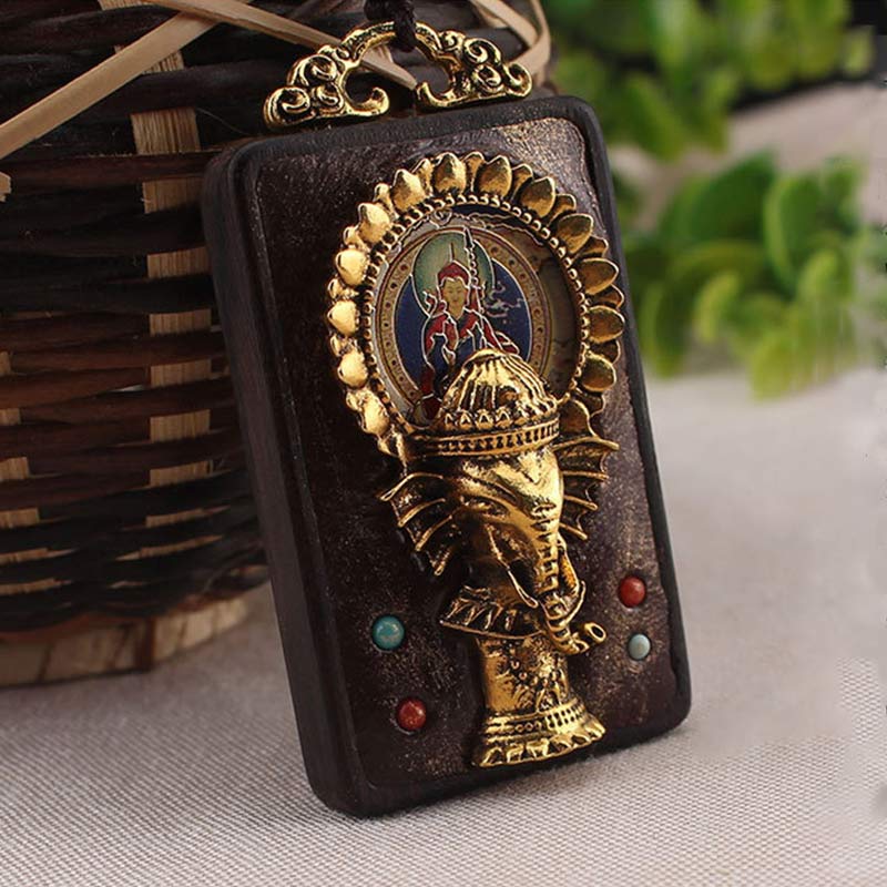 Ebony Wood Elephant God of Fortune Buddha Blessing Necklace String Pendant - image 5