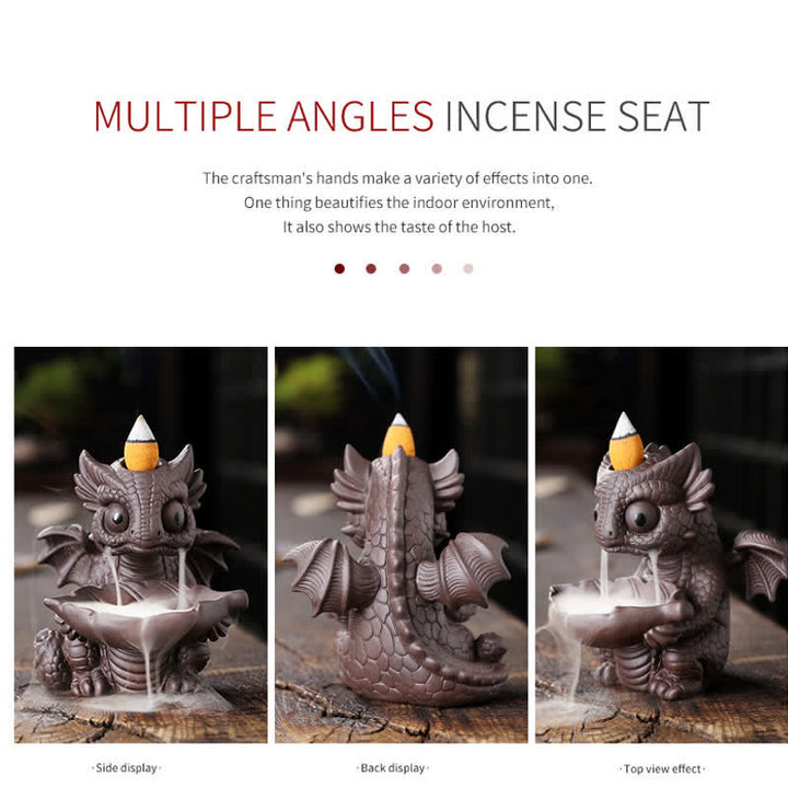 Lovely Dinosaur Purple Clay Backflow Smoke Fountain Healing Incense Burner Decoration - image 7