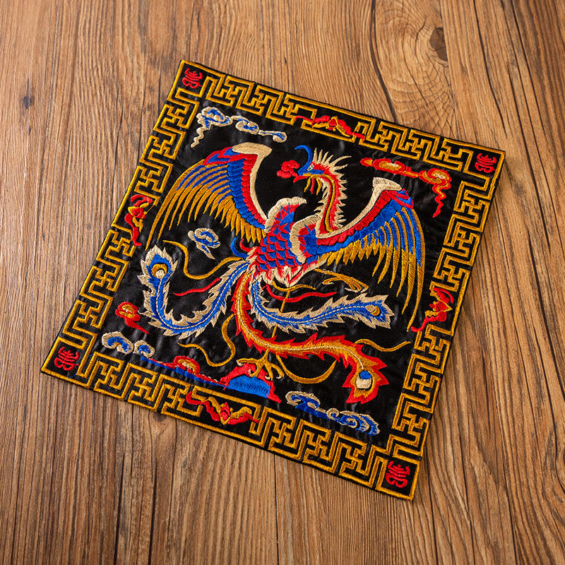 Buddha Stones Phoenix Dragon Kirin Embroidery Cup Mat Pad Tea Cup Coaster Kung Fu Tea Mat - Black Phoenix - image 26