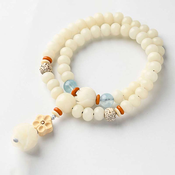 Buddha Stones Tibetan White Jade Bodhi Lotus Blessing Bracelet - image 8