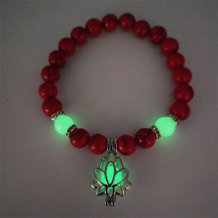 Buddha Stones Tibetan Turquoise Glowstone Luminous Bead Lotus Protection Bracelet - Red Turquoise Green Light - image 19