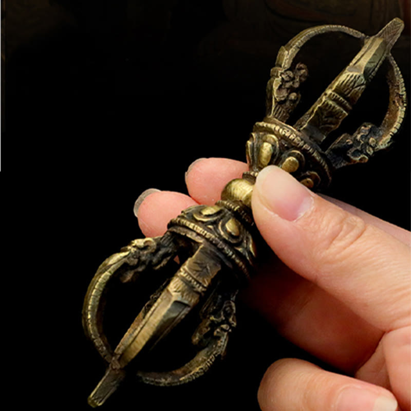 Buddha Stones Handmade Nepal Five Prong Three Prong Vajra Dorje Strength Copper Decoration - image 6