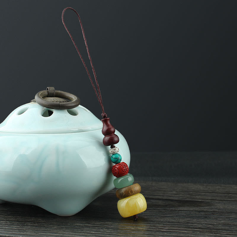 Green Sandalwood Ebony Wood Gourd Seven Layer Pagoda Positive Phone Hanging Decoration - Green Sandalwood - image 2