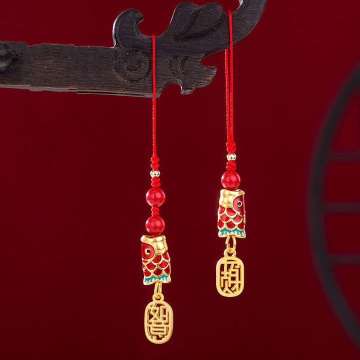 Buddha Stones Koi Fish Cinnabar Attracting Wealth Wish Ruyi Charm Luck Phone Hanging Decoration - image 0
