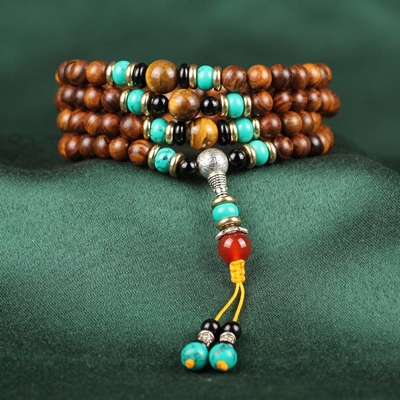 Buddha Stones 108 Beads Rosewood Tiger Eye Mala Healing Bracelet - 8mm*108 - image 0